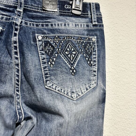 NWT Grace Jeans Womens Size 29 Blue Dark Wash Cotton Stretch Easy Fit Mid Rise - Picture 9 of 13